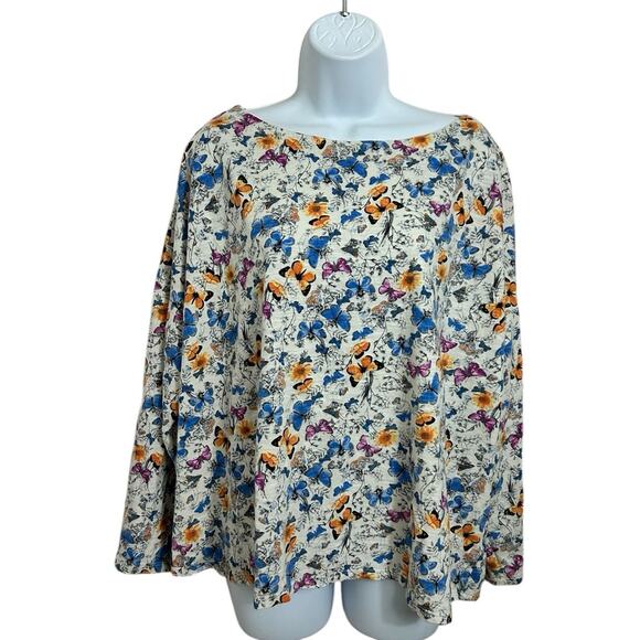 J. Jill Butterflies Relaxed Boatneck Tee Sz XL Cotton Blouse Long-Sleeve Top - Picture 6 of 6
